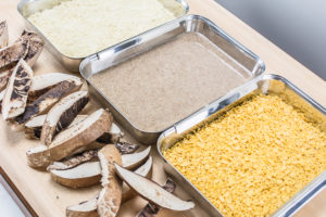 breading station for crispy baked portobello strips