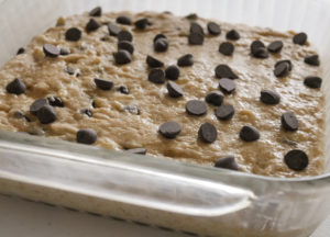 banana chocolate chip cake ready for oven