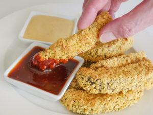 crispy portobello strips with dipping sauces