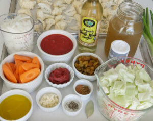 mise en place for roasted cauliflower stew