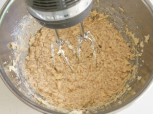 creaming vegan butter and sugar for blueberry poundcake